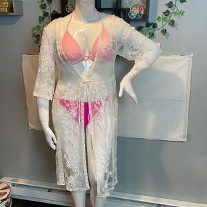 Cupshe Crotchet Three Quarter Sleeve Embroidery White Cover Up Kimono XLRefCPS96